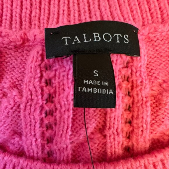 Talbots Stunning Pink Cable Knit Crewneck Sweater Womans Small Button Accent NWT - Picture 4 of 10